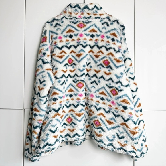 Eddie Bauer Aztec Fleece Women’s Size XXL White Pink Blue  Brown 1/4 Zip - Picture 5 of 7